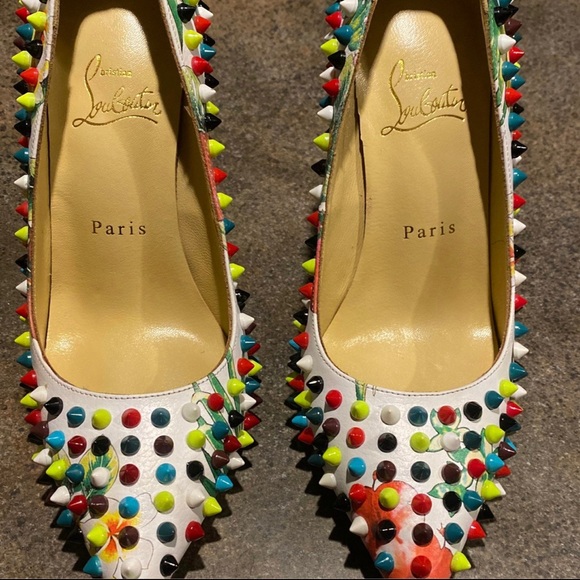 White multi color spike Christian Louboutins, gently worn. Size 36 - Picture 2 of 9